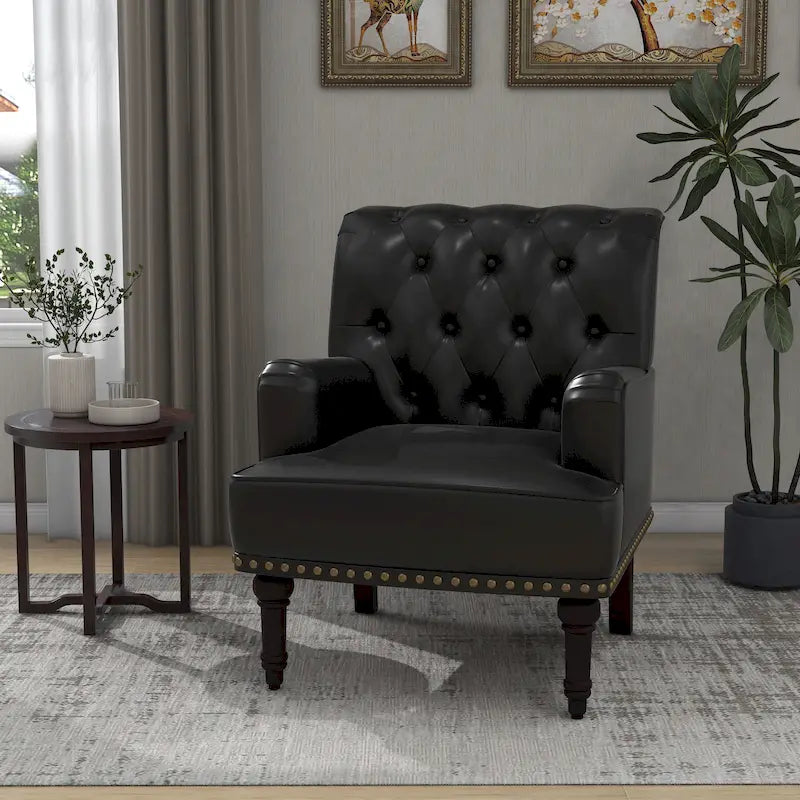 Fauteuil d'appoint en similicuir, fauteuil capitonné avec clous décoratifs, individuel, beige / marron / noir