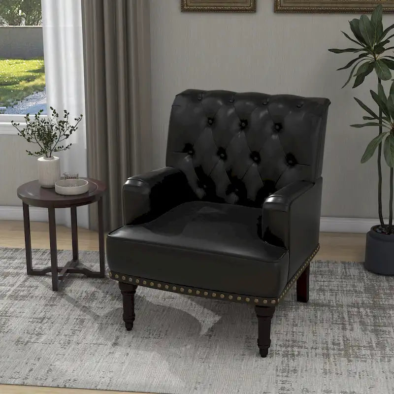 Fauteuil d'appoint en similicuir, fauteuil capitonné avec clous décoratifs, individuel, beige / marron / noir
