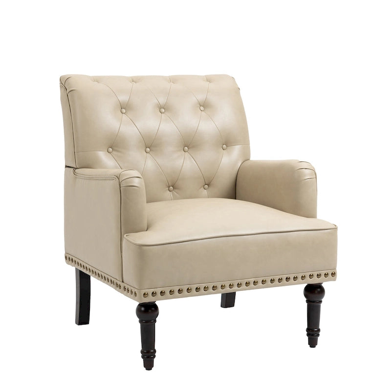Fauteuil d'appoint en similicuir, fauteuil capitonné avec clous décoratifs, individuel, beige / marron / noir