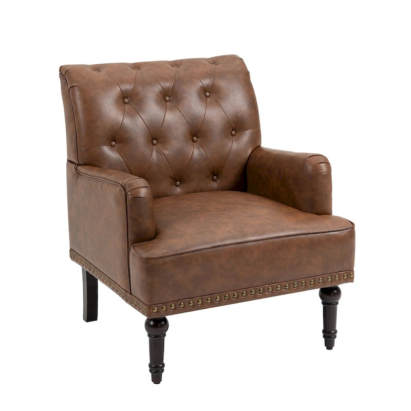 Fauteuil d'appoint en similicuir, fauteuil capitonné avec clous décoratifs, individuel, beige / marron / noir