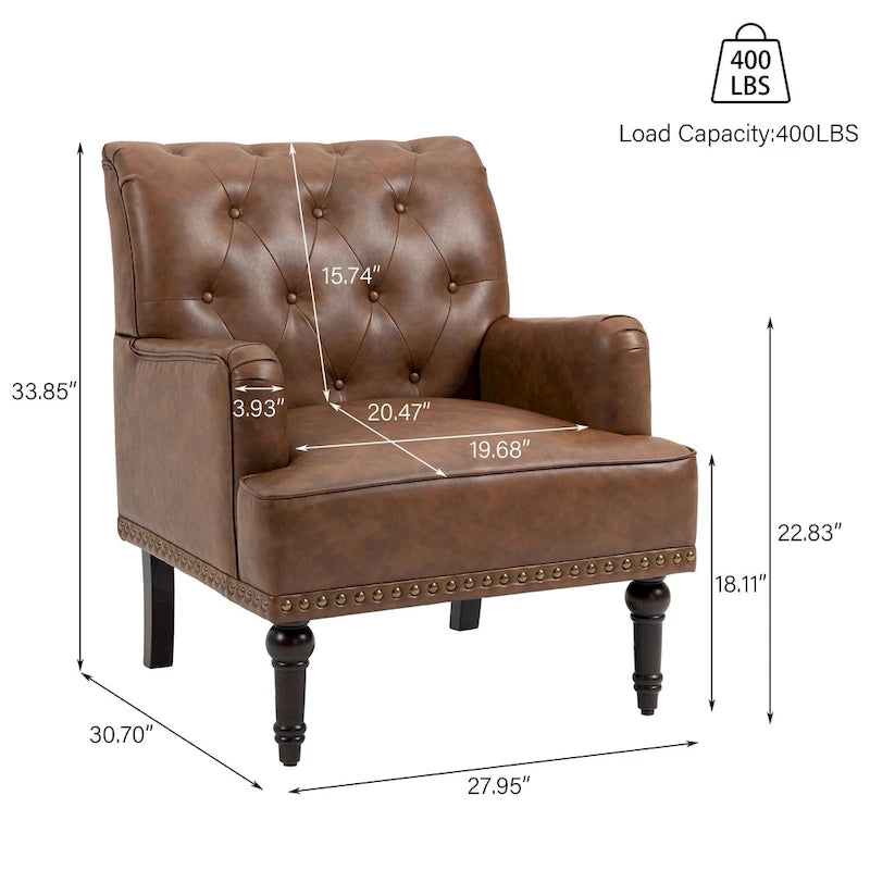 Fauteuil d'appoint en similicuir, fauteuil capitonné avec clous décoratifs, individuel, beige / marron / noir
