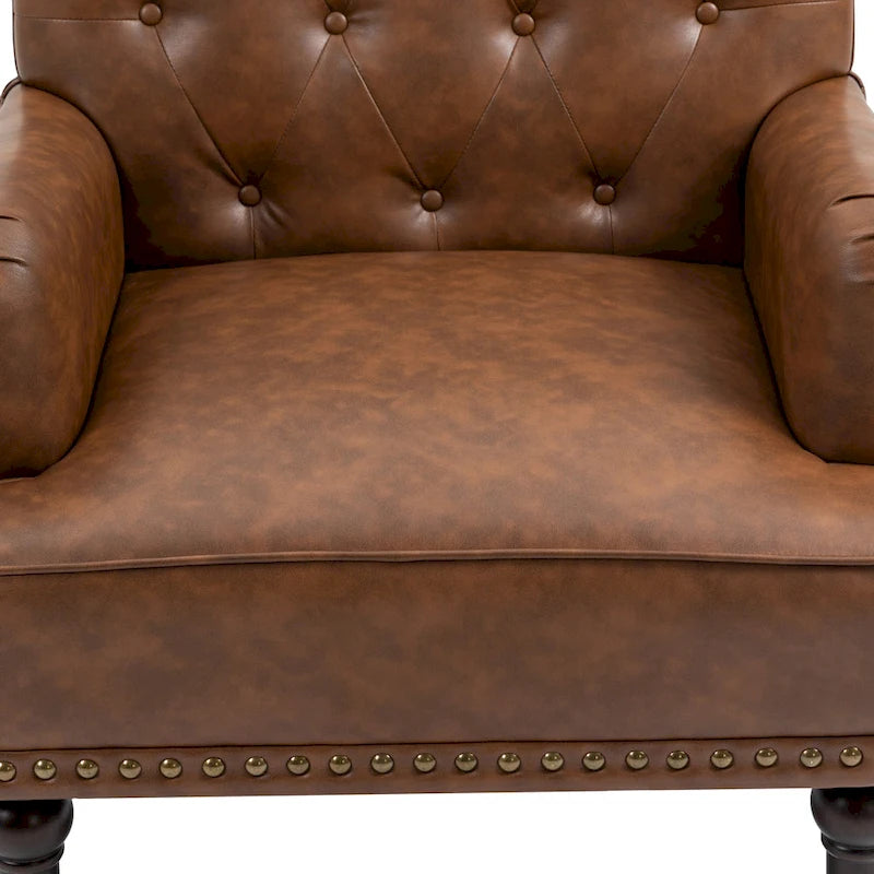 Fauteuil d'appoint en similicuir, fauteuil capitonné avec clous décoratifs, individuel, beige / marron / noir