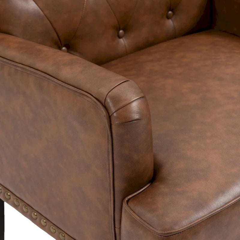 Fauteuil d'appoint en similicuir, fauteuil capitonné avec clous décoratifs, individuel, beige / marron / noir