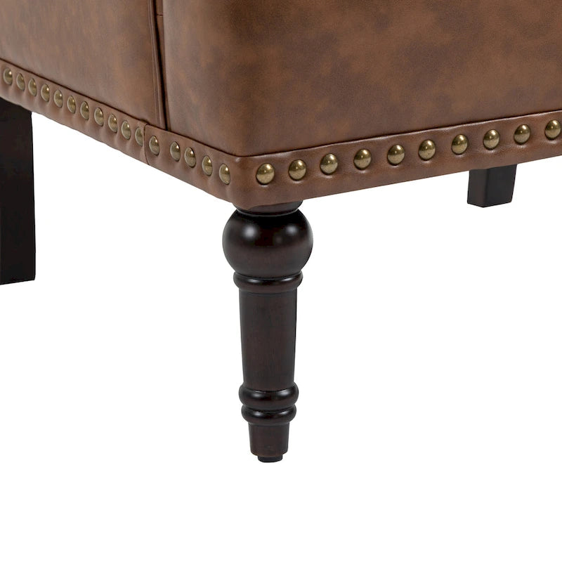 Fauteuil d'appoint en similicuir, fauteuil capitonné avec clous décoratifs, individuel, beige / marron / noir