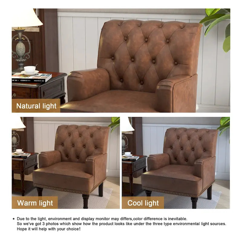 Fauteuil d'appoint en similicuir, fauteuil capitonné avec clous décoratifs, individuel, beige / marron / noir