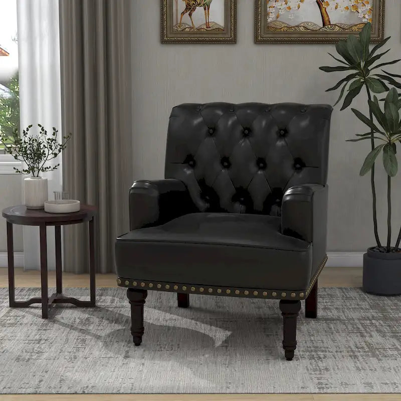 Fauteuil d'appoint en similicuir, fauteuil capitonné avec clous décoratifs, individuel, beige / marron / noir