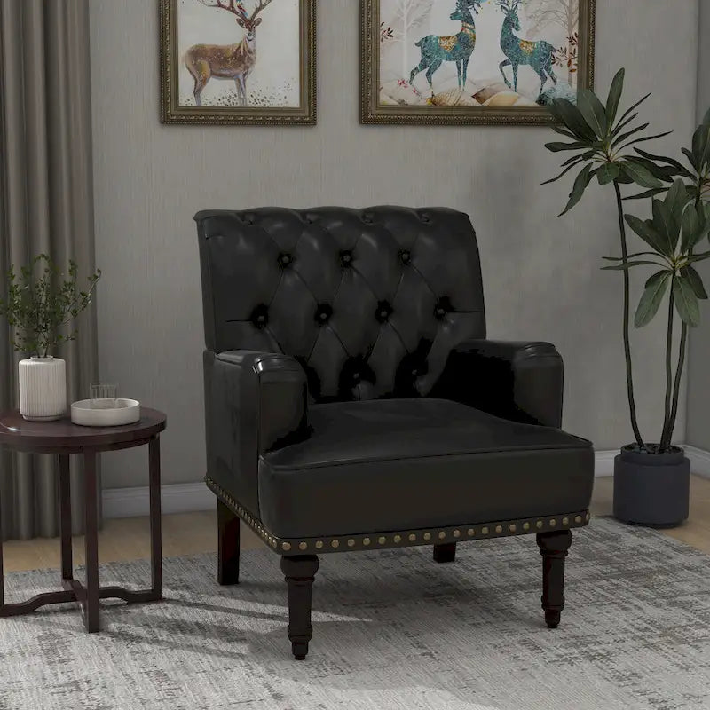 Fauteuil d'appoint en similicuir, fauteuil capitonné avec clous décoratifs, individuel, beige / marron / noir