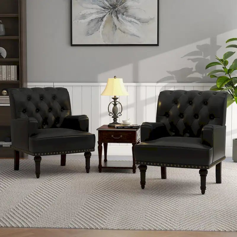Fauteuil d'appoint en similicuir, fauteuil capitonné avec clous décoratifs, individuel, beige / marron / noir