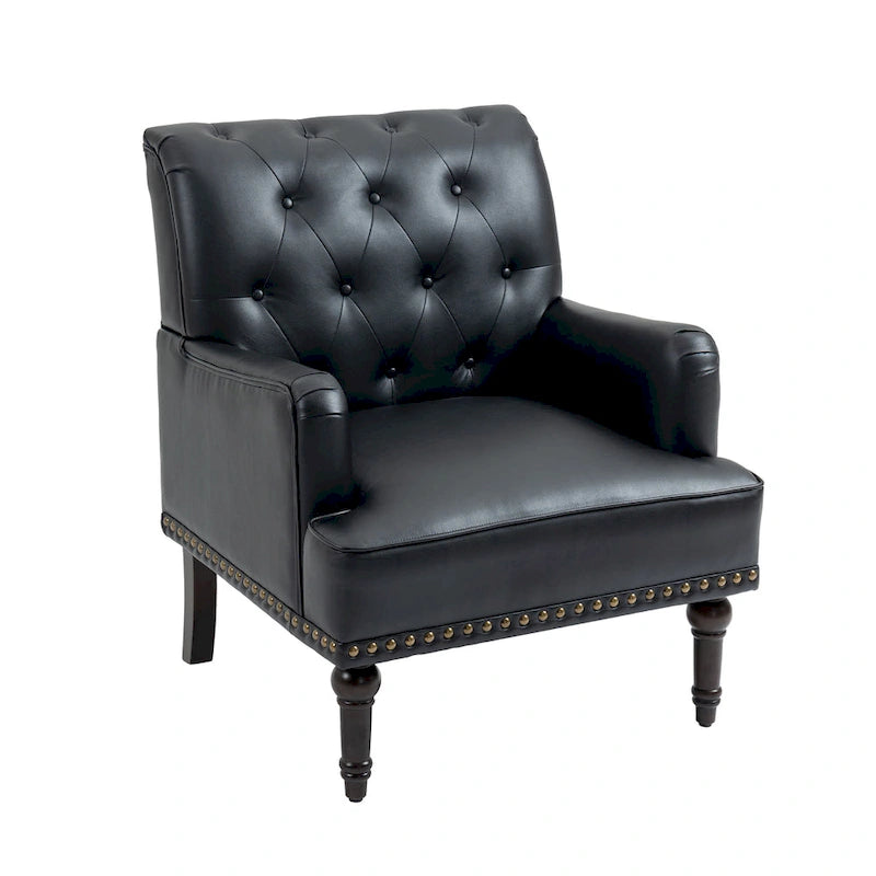 Fauteuil d'appoint en similicuir, fauteuil capitonné avec clous décoratifs, individuel, beige / marron / noir