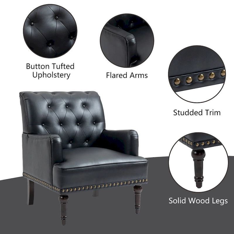 Fauteuil d'appoint en similicuir, fauteuil capitonné avec clous décoratifs, individuel, beige / marron / noir
