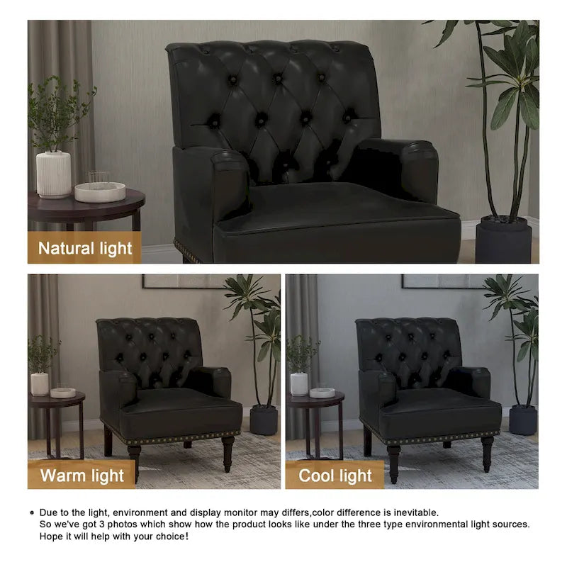 Fauteuil d'appoint en similicuir, fauteuil capitonné avec clous décoratifs, individuel, beige / marron / noir