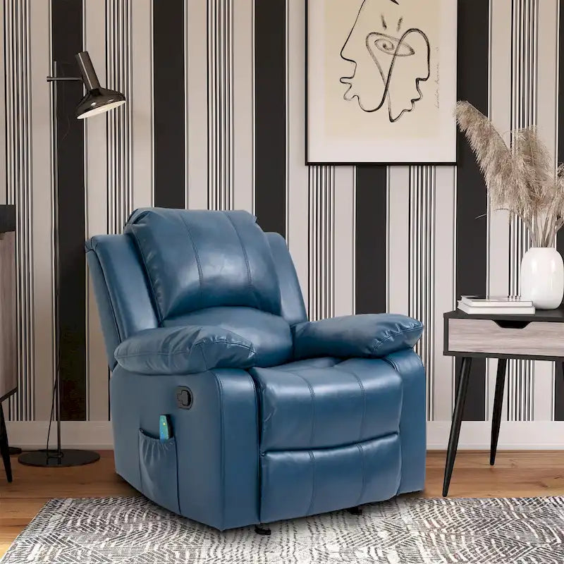 Fauteuil de massage inclinable en similicuir bleu / orange / marron, une place
