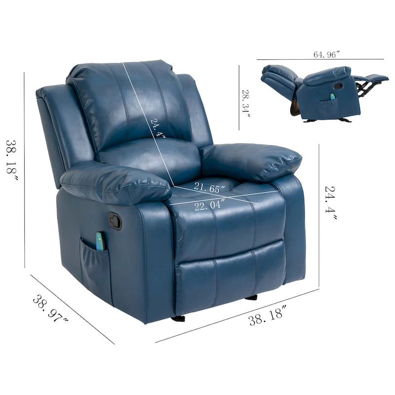 Fauteuil de massage inclinable en similicuir bleu / orange / marron, une place