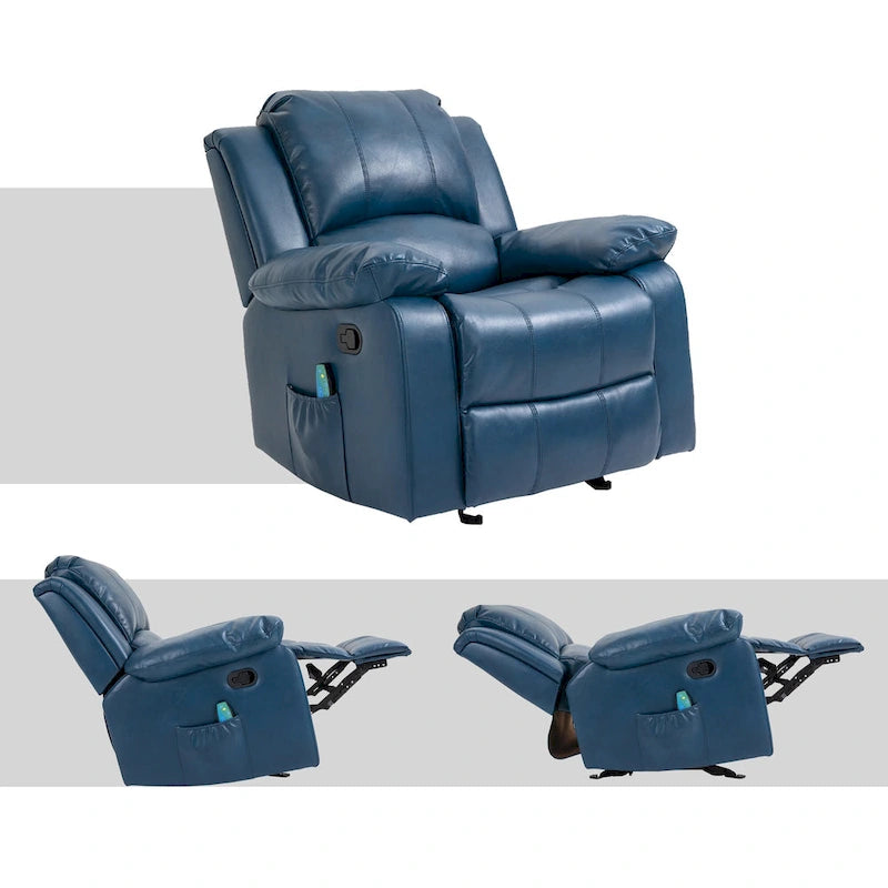 Fauteuil de massage inclinable en similicuir bleu / orange / marron, une place