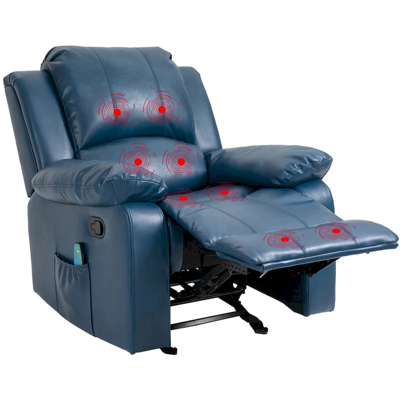 Fauteuil de massage inclinable en similicuir bleu / orange / marron, une place
