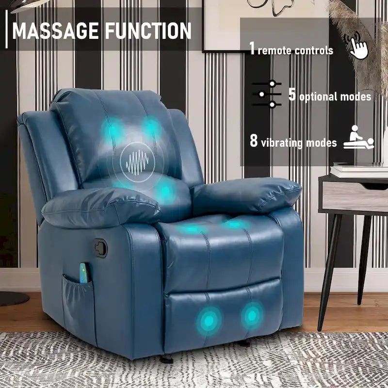 Fauteuil de massage inclinable en similicuir bleu / orange / marron, une place