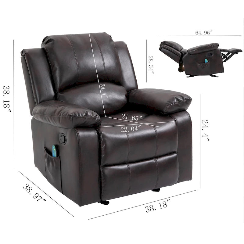 Fauteuil de massage inclinable en similicuir bleu / orange / marron, une place