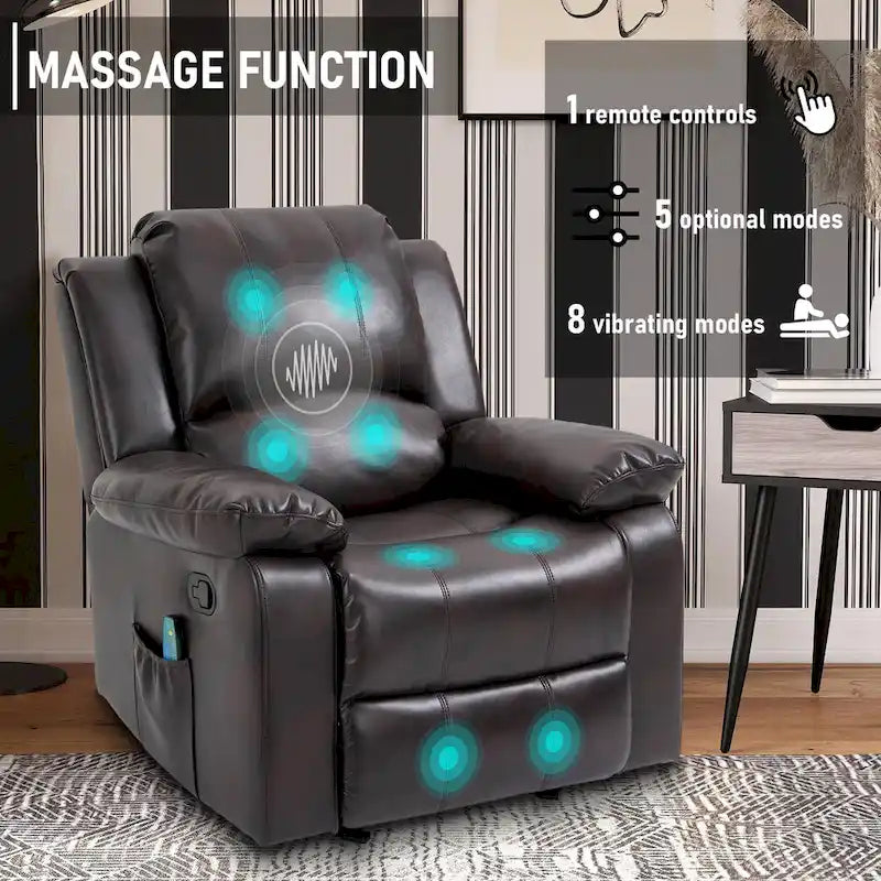 Fauteuil de massage inclinable en similicuir bleu / orange / marron, une place