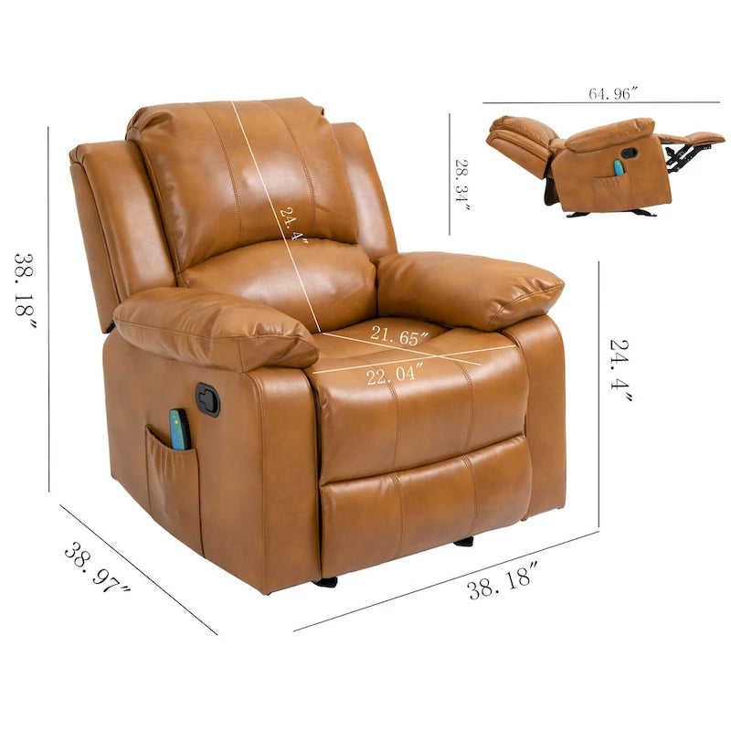 Fauteuil de massage inclinable en similicuir bleu / orange / marron, une place