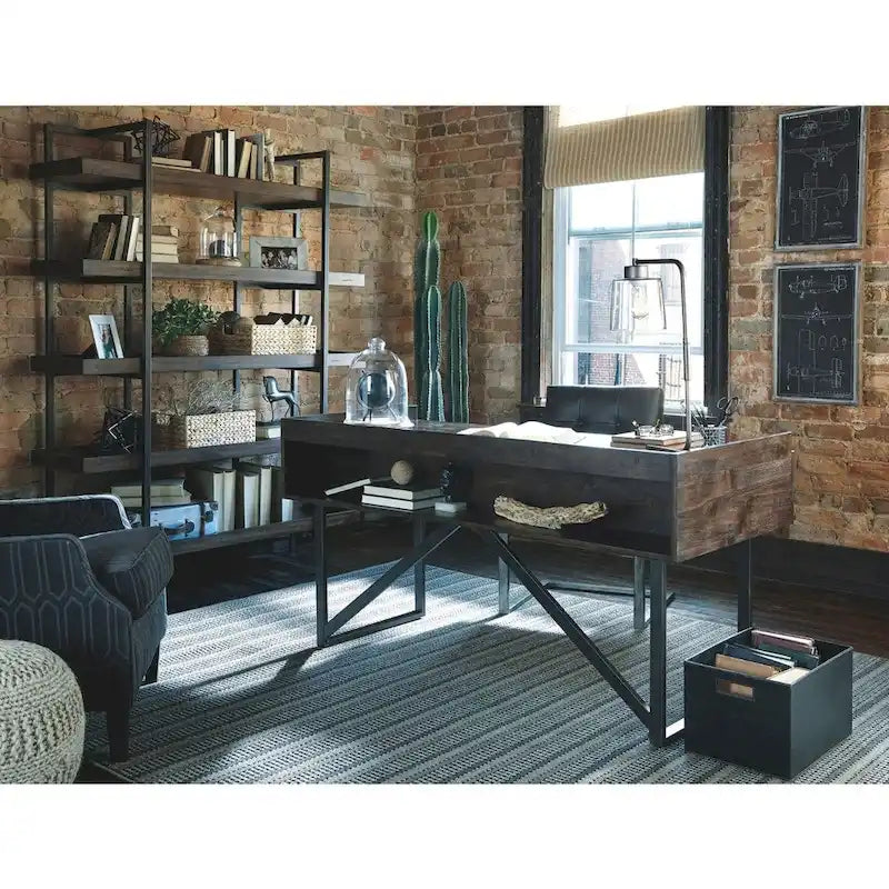 Bureau à domicile en bois brun, style contemporain, 1 personne
