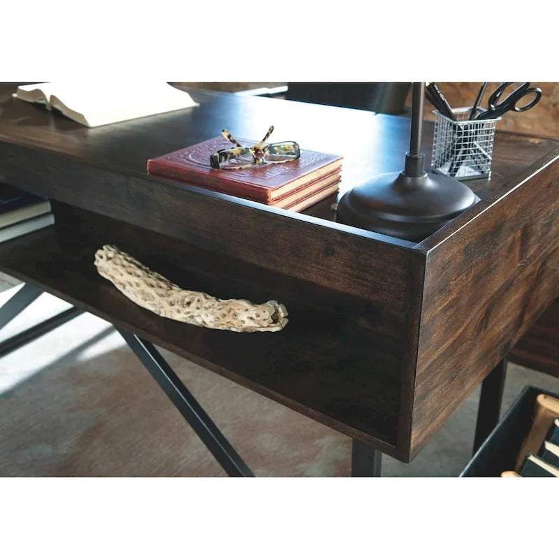 Bureau à domicile en bois brun, style contemporain, 1 personne