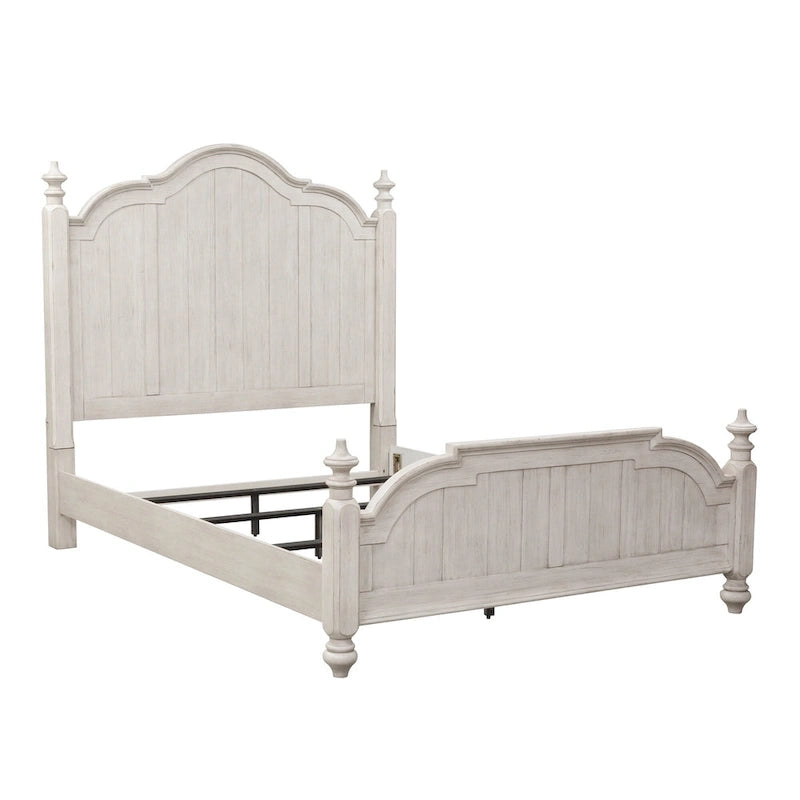 Antique White & Chestnut King Poster Bed, 2-Person