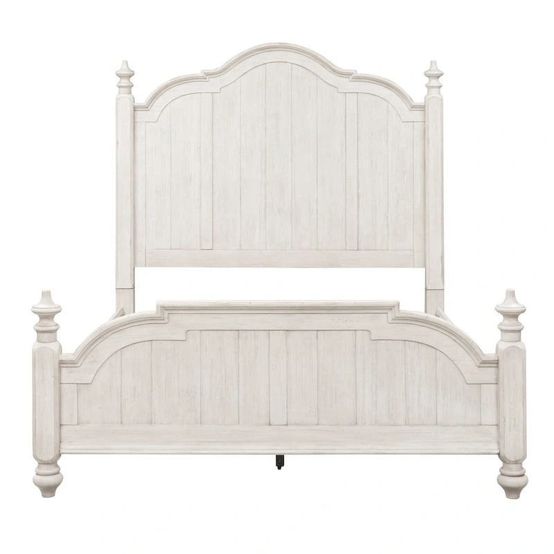 Antique White & Chestnut King Poster Bed, 2-Person
