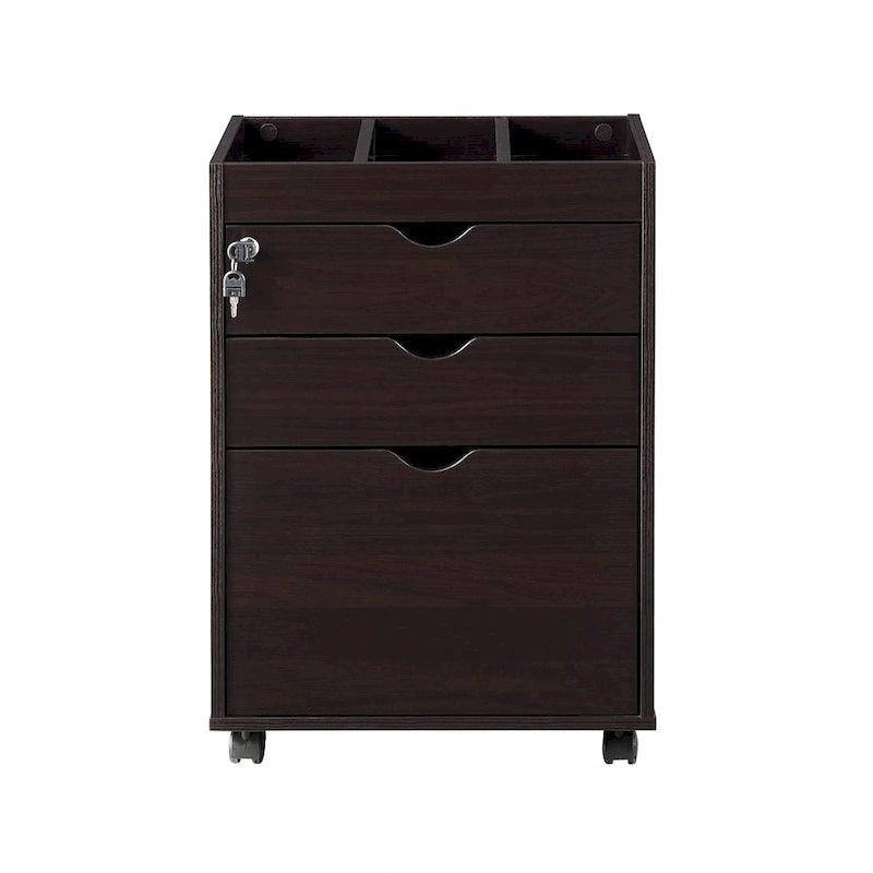 Caisson de classement mobile contemporain à 3 tiroirs rouge cacao/chêne blanc – 1 personne