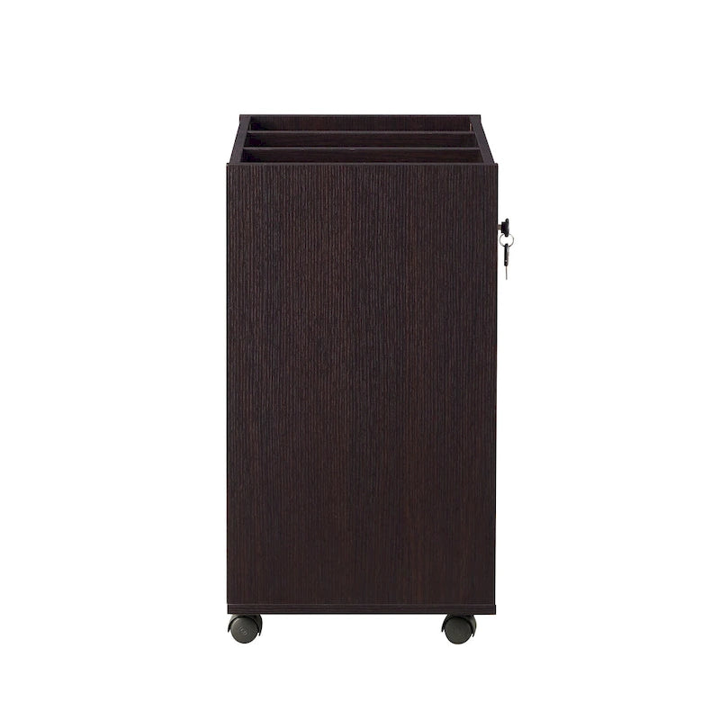 Caisson de classement mobile contemporain à 3 tiroirs rouge cacao/chêne blanc – 1 personne