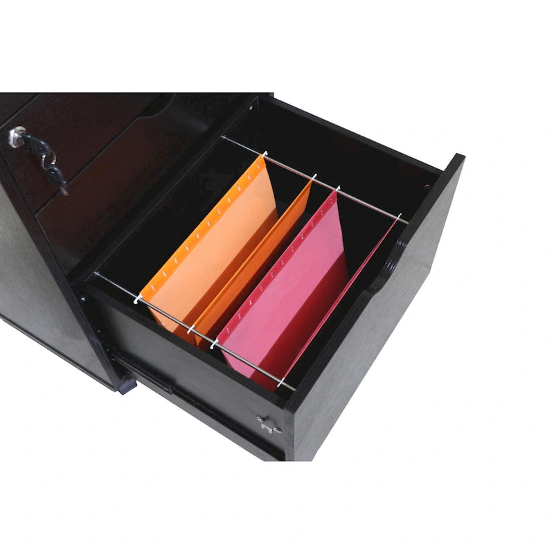 Caisson de classement mobile contemporain à 3 tiroirs rouge cacao/chêne blanc – 1 personne