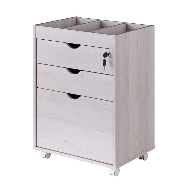 Caisson de classement mobile contemporain à 3 tiroirs rouge cacao/chêne blanc – 1 personne