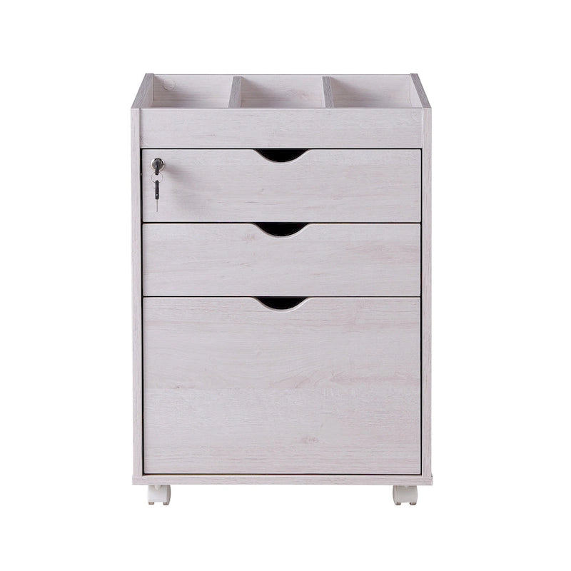 Caisson de classement mobile contemporain à 3 tiroirs rouge cacao/chêne blanc – 1 personne