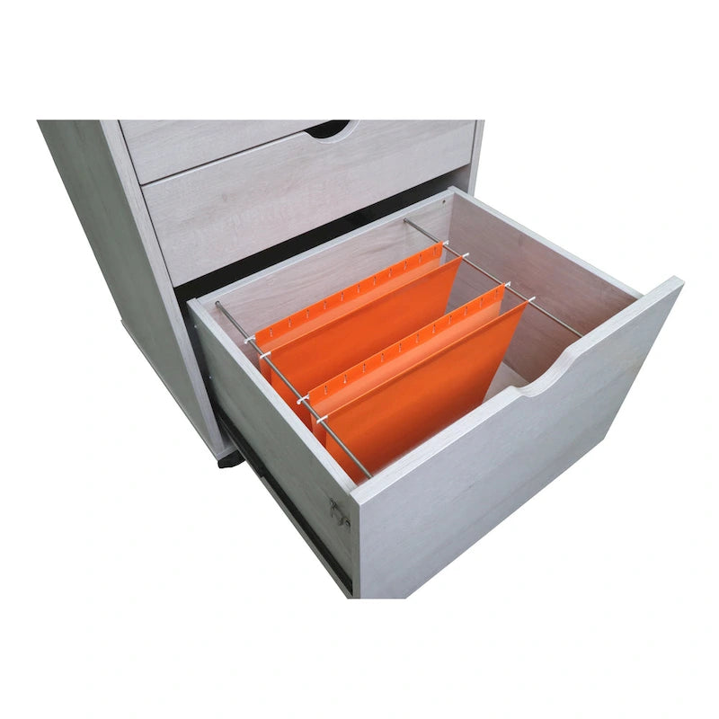 Caisson de classement mobile contemporain à 3 tiroirs rouge cacao/chêne blanc – 1 personne