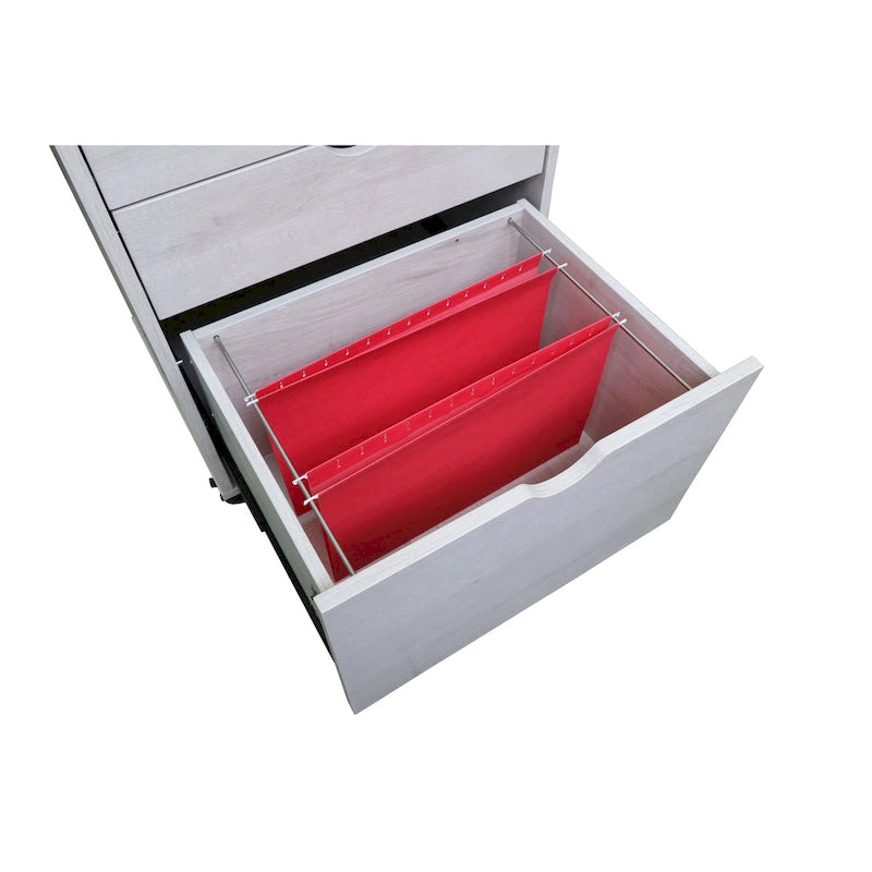 Caisson de classement mobile contemporain à 3 tiroirs rouge cacao/chêne blanc – 1 personne