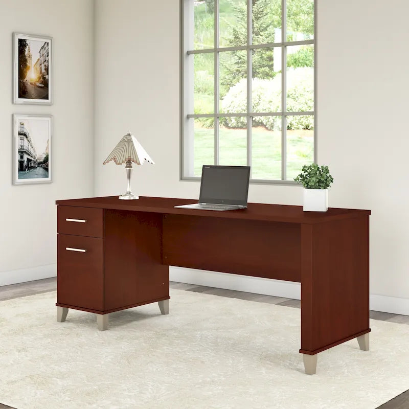Multicolore | Style de transition | Bureau individuel de 183 cm de large avec tiroirs