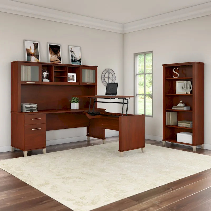 Multicolore | Style de transition | Bureau individuel de 183 cm de large avec tiroirs