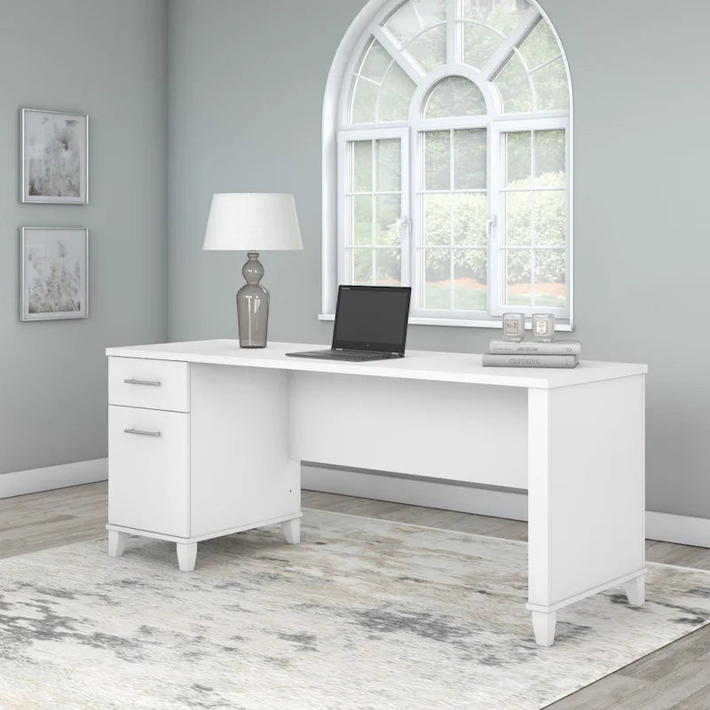 Multicolore | Style de transition | Bureau individuel de 183 cm de large avec tiroirs