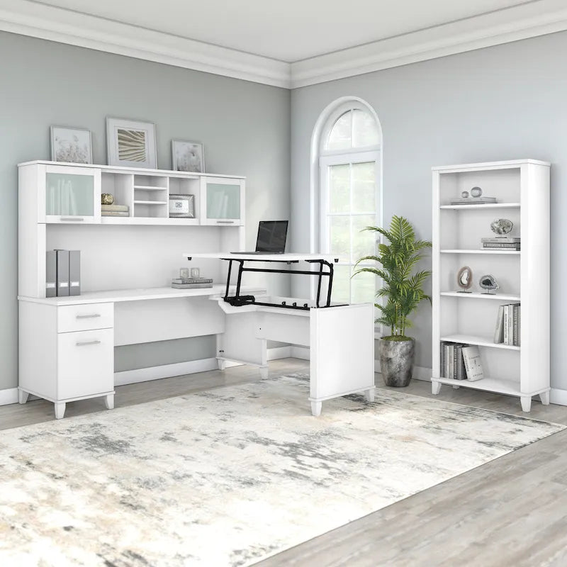 Multicolore | Style de transition | Bureau individuel de 183 cm de large avec tiroirs