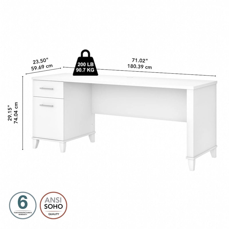 Multicolore | Style de transition | Bureau individuel de 183 cm de large avec tiroirs