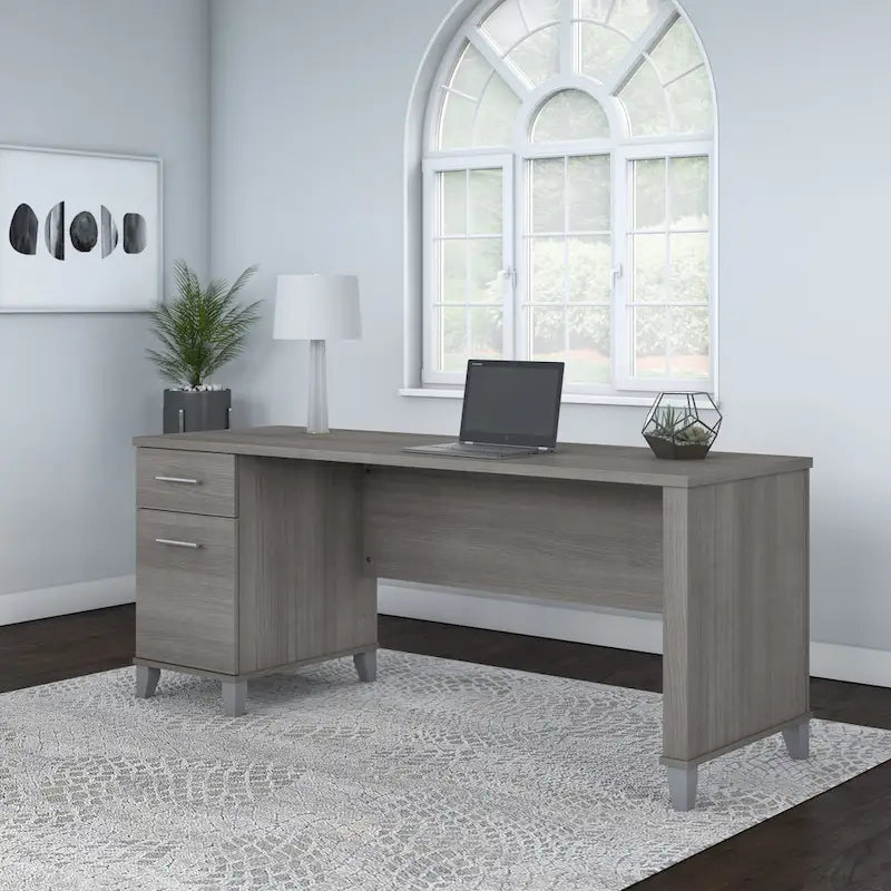 Multicolore | Style de transition | Bureau individuel de 183 cm de large avec tiroirs