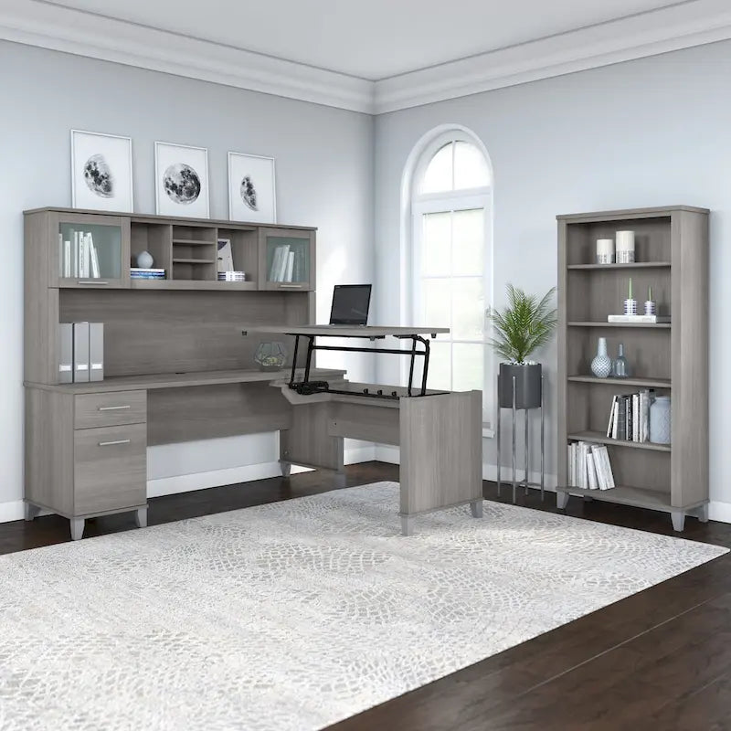 Multicolore | Style de transition | Bureau individuel de 183 cm de large avec tiroirs