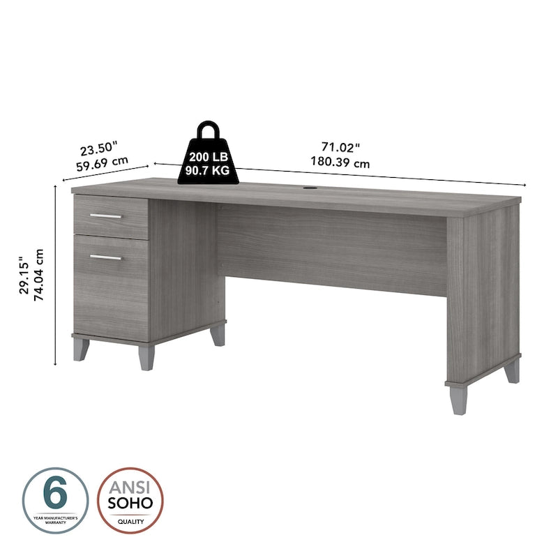 Multicolore | Style de transition | Bureau individuel de 183 cm de large avec tiroirs