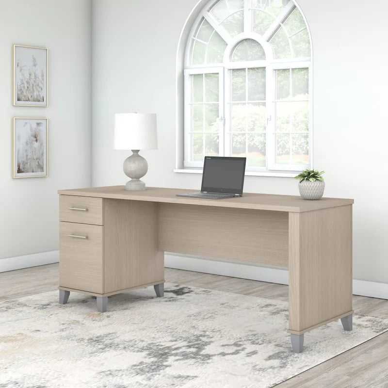 Multicolore | Style de transition | Bureau individuel de 183 cm de large avec tiroirs