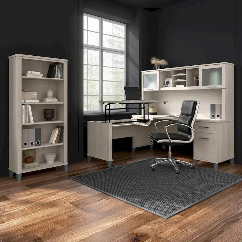 Multicolore | Style de transition | Bureau individuel de 183 cm de large avec tiroirs
