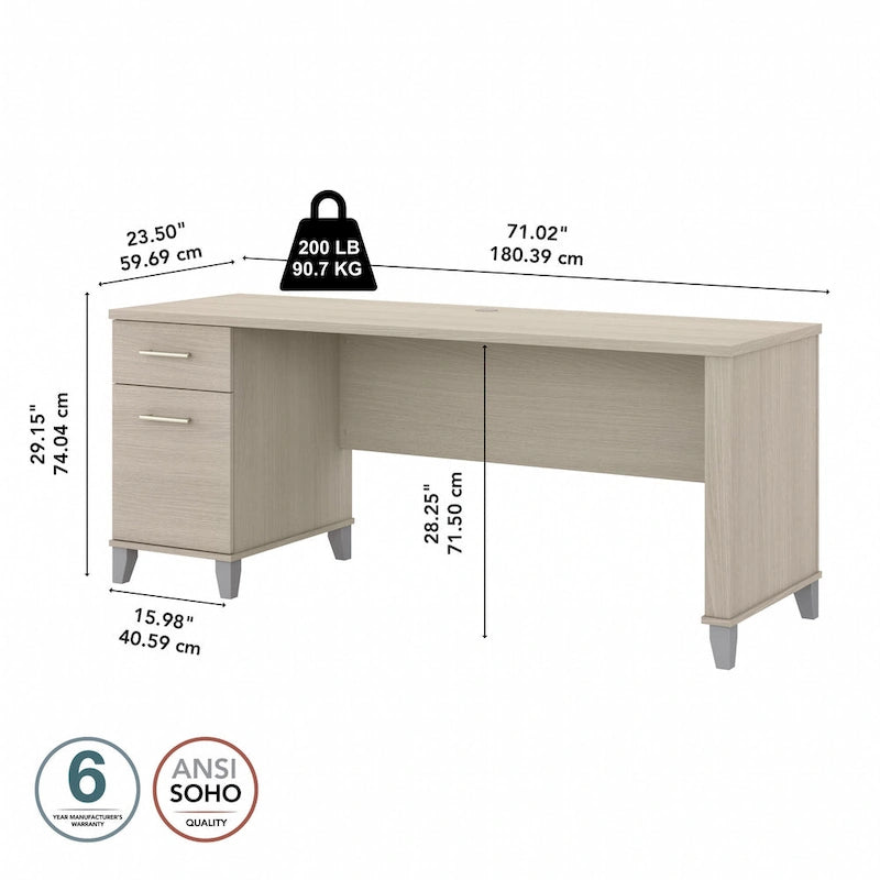 Multicolore | Style de transition | Bureau individuel de 183 cm de large avec tiroirs