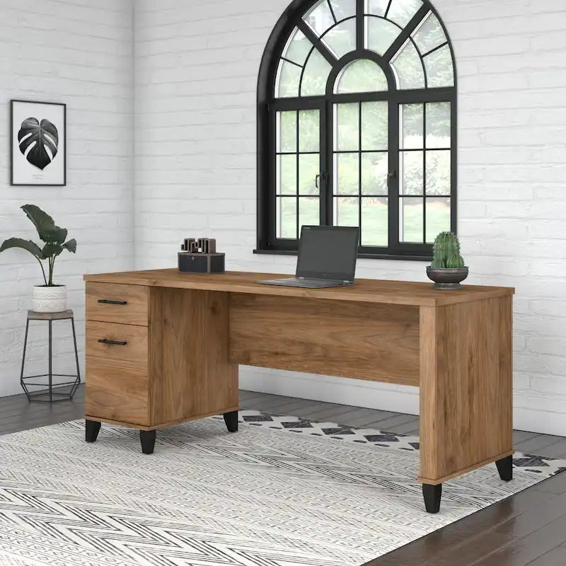 Multicolore | Style de transition | Bureau individuel de 183 cm de large avec tiroirs