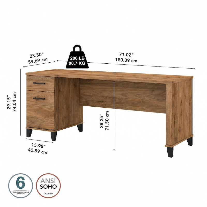 Multicolore | Style de transition | Bureau individuel de 183 cm de large avec tiroirs
