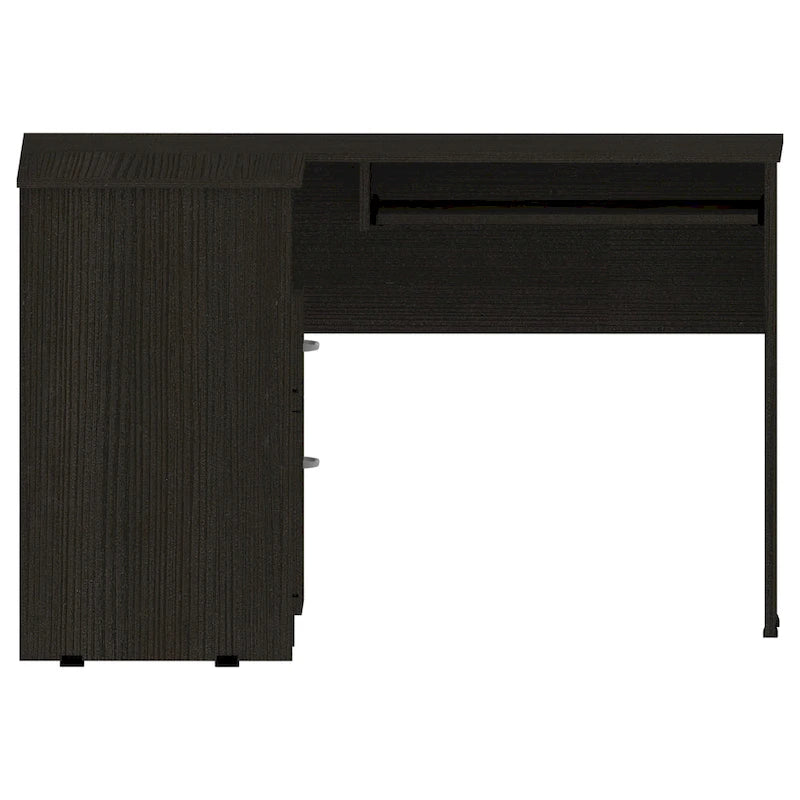 Bureau d'angle en L noir / gris foncé / gris clair avec tiroirs et tablette pour clavier – 1 personne