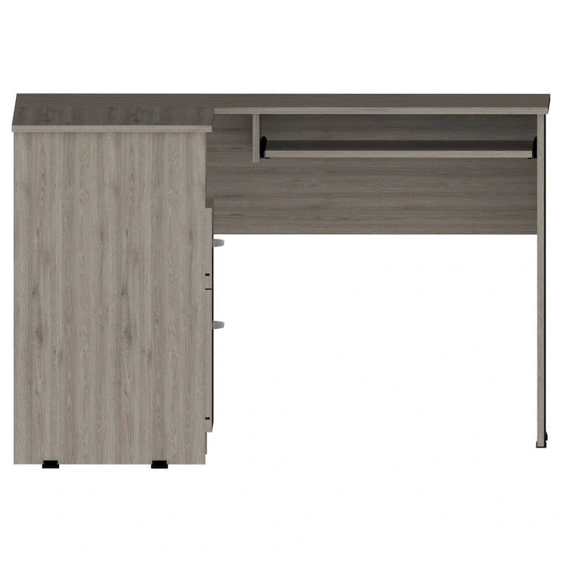 Bureau d'angle en L noir / gris foncé / gris clair avec tiroirs et tablette pour clavier – 1 personne