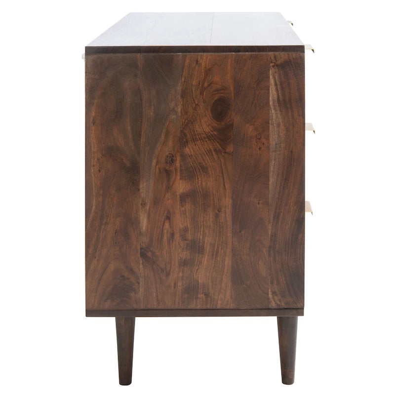 Commode 3 tiroirs en noyer avec motifs sculptés géométriques